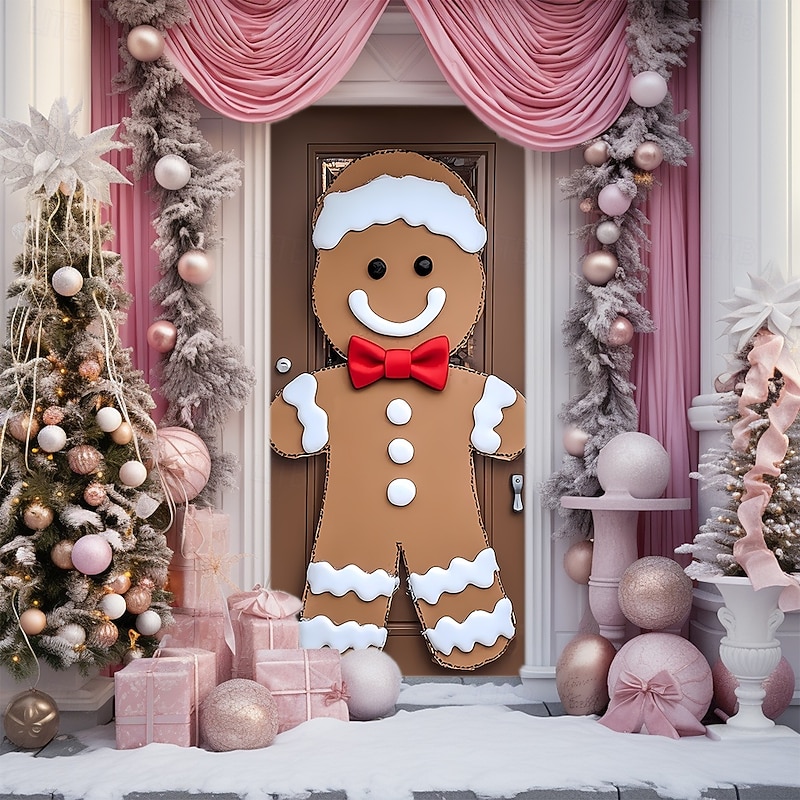 Christmas Posters Door Cover Outdoor Banners Gingerbread Man Cute 3D Party Dorm Teens Room College Dorm Guys Man Cave Frat Bedroom Shooting Backgrounds Home Decor2