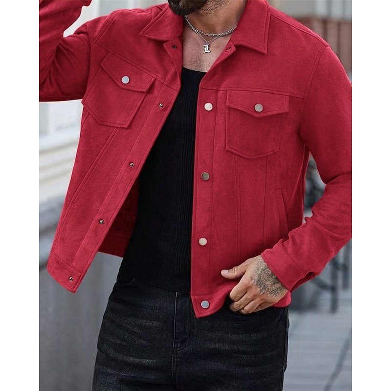 Men's Lightweight Jacket Faux Suede Jacket Casual Jacket Vacation Daily Breathable Pocket Spring Fall Plain Fashion Classic Lapel Short Camel Black Red Navy Blue Jacket3