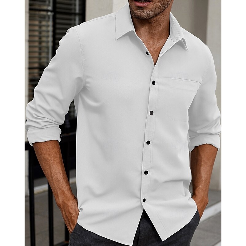 Men's Shirt Summer Shirt Casual Shirt Beach Shirt Button Up Shirt White Wine Army Green Long Sleeve Plain Lapel Vacation Hawaiian Clothing Apparel Polyester Fashion Casual Comfortable4