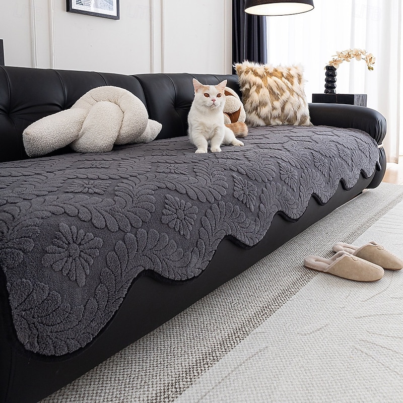 Plush Cotton Velvet Sofa Cushion, All-Season Thick Jacquard Slipcover, Luxury Non-Slip Sofa Protector with Backrest Cover, Pet-Friendly3