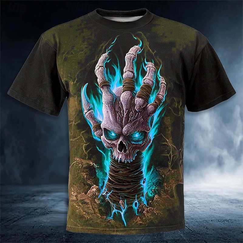 Halloween Men's Optical Illusion 3D Bone T Shirt Short Sleeve T shirt 3D Print Crew Neck Shirt Exaggerated Designer Horror Party Street Holiday Yellow Red Blue Summer Spring All Seasons Clothing2