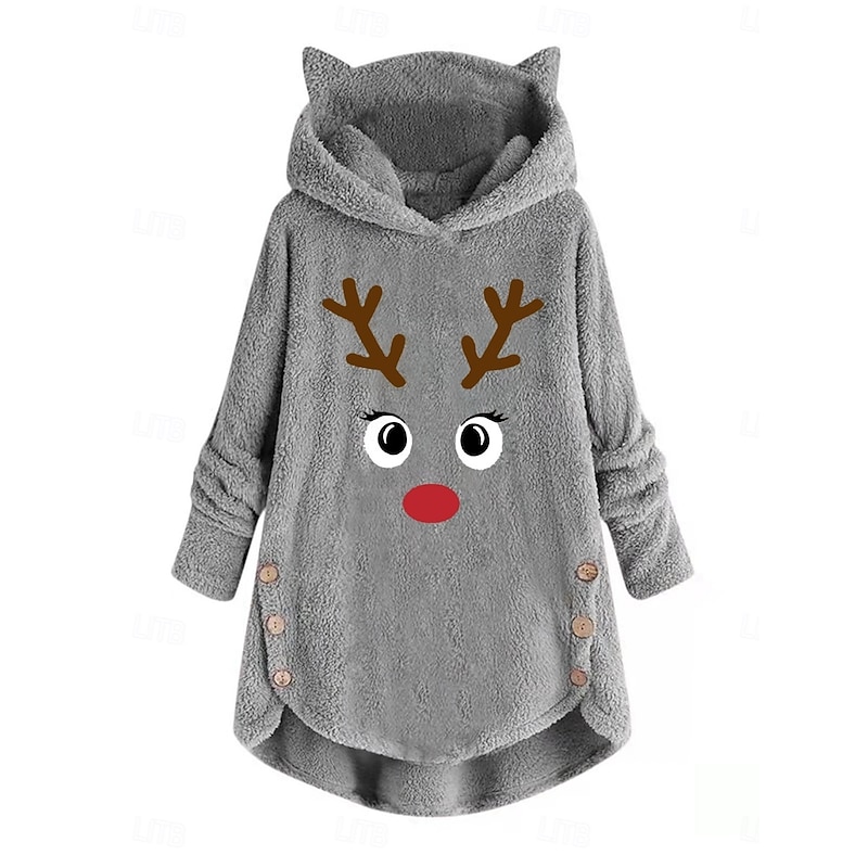 Women's Pullover Hoodie Sweatshirt Reindeer Casual Long Sleeve Hooded Crop Tops Street Dailywear Casual Pocket Print Black Pink Wine Gray Fall Winter2