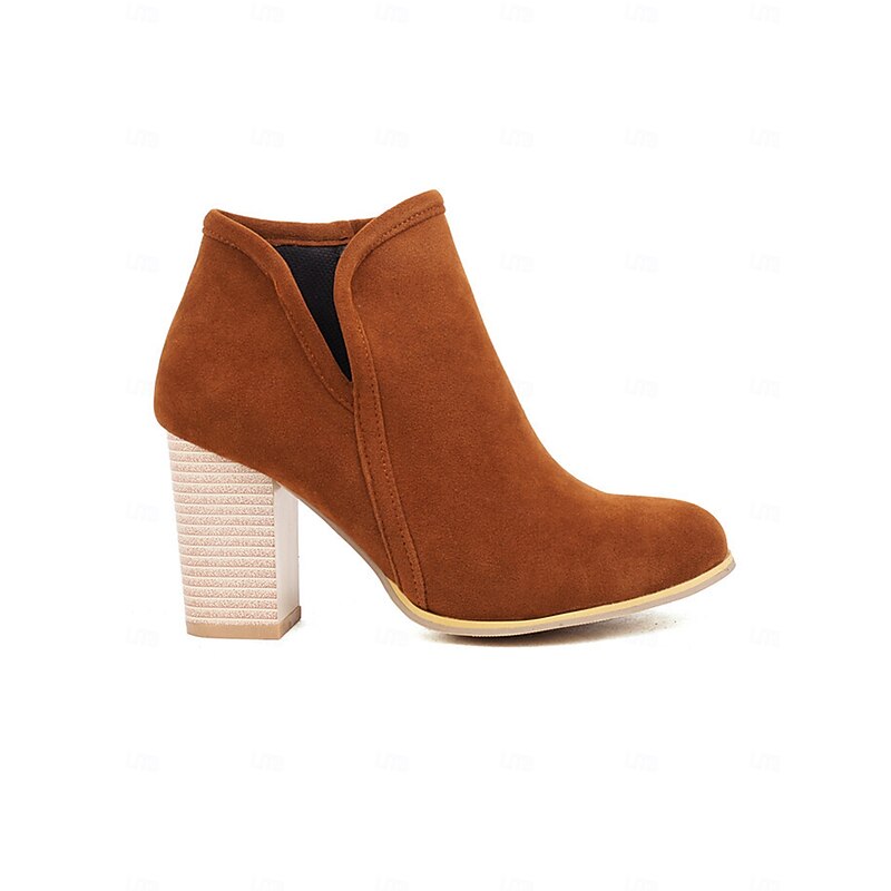 Women's Brown Faux Suede Ankle Boots with Block Heel – Elegant Dress Boots for Daily Wear2