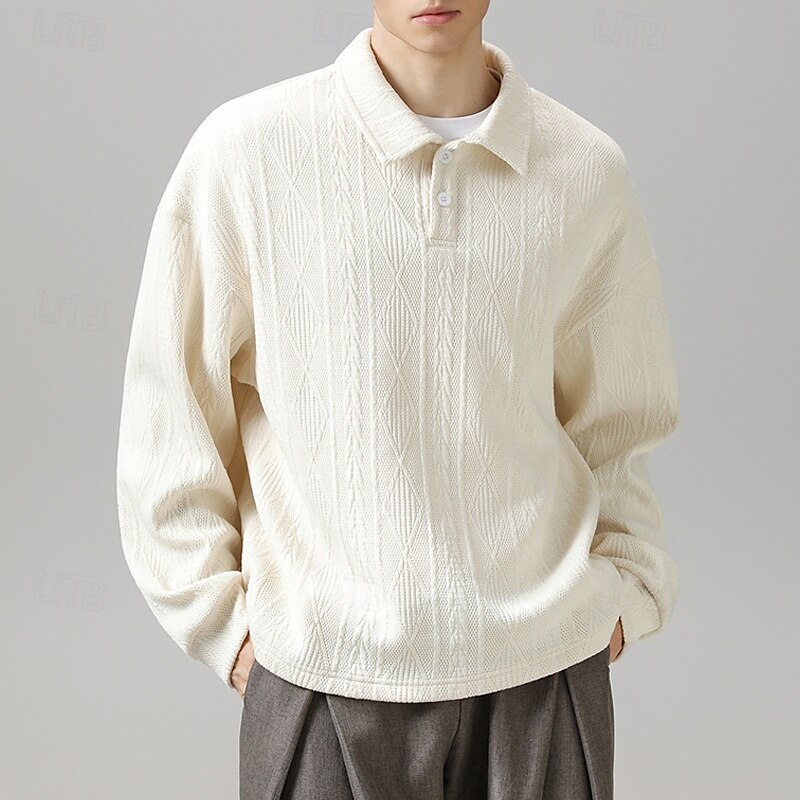 Men's Sweatshirt Black Beige Lapel Plain Jacquard Sports & Outdoor Daily Holiday Polyester Streetwear Basic Casual Spring Fall Clothing Apparel Hoodies Sweatshirts