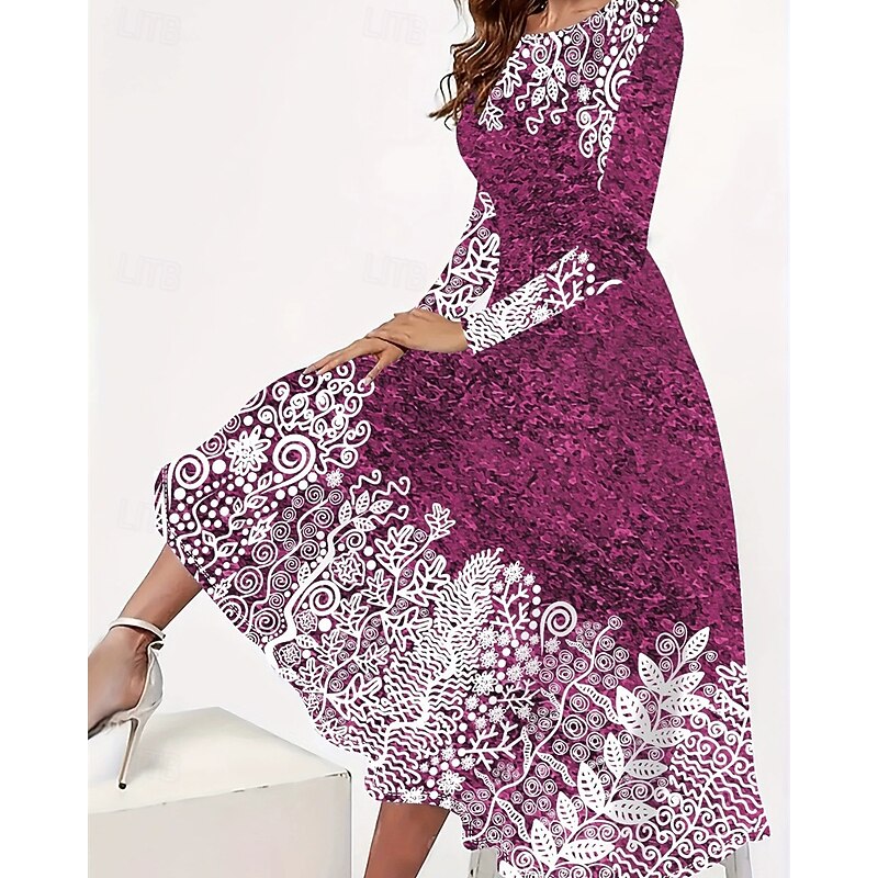 Women's Long Dress Maxi Dress Boho Dress Elegant Vintage Fashion Outdoor Daily Going out Regular Fit Graphic Butterfly Long Sleeve Crew Neck Royal Blue Blue Dark Blue Rose Pink Spring Autumn2