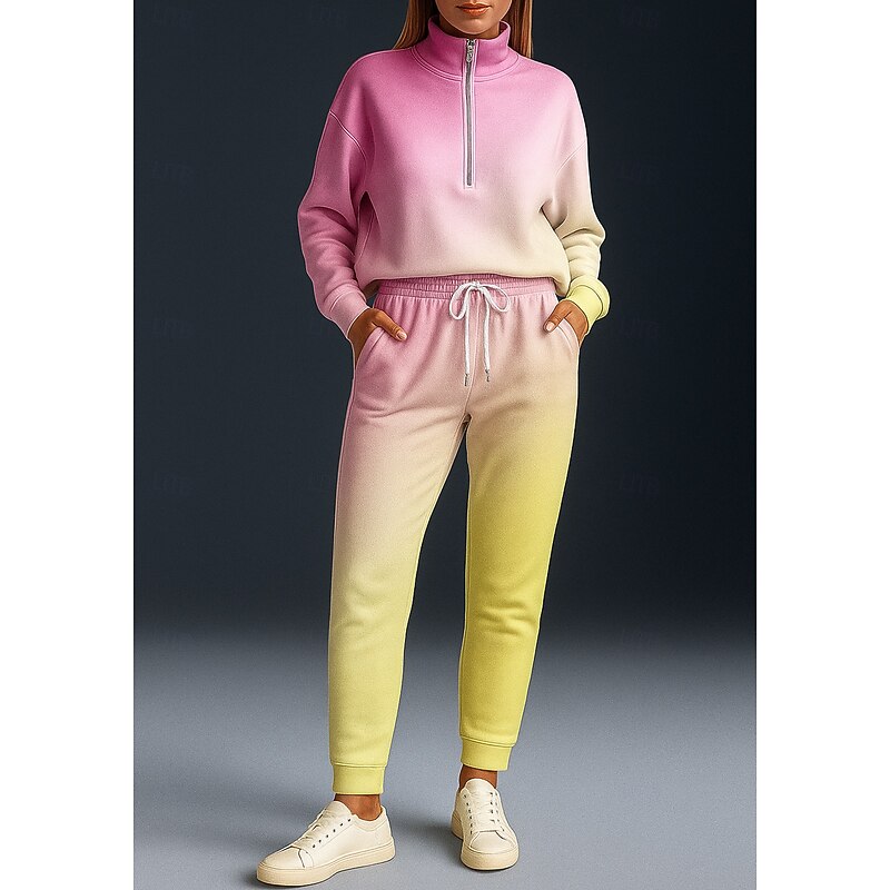 Women's Sweatshirt Tracksuit 2 Piece Tracksuit Baggy Color Gradient Clothing Suit Fall Pink Vocation Outdoor Travel Lightweight Fashion Long Sleeve Sport Activewear Micro-elastic Regular Fit3