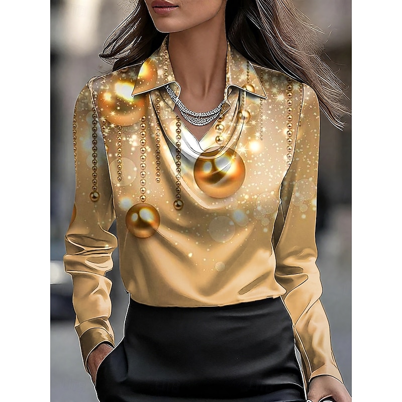 Christmas Women's Blouse Ombre Graphic Abstract Elegant Stylish Basic Long Sleeve Cowl Neck Regular Tops Work Daily Ruched Draped Red Blue Gold Green Summer Spring Fall Winter