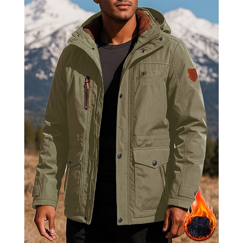 Men's Hoodie Jacket Hiking Jacket Hiking Fleece Jacket Cotton Winter Outdoor Thermal Warm Windproof Fleece Jackets Hunting Climbing Camping / Hiking / Caving Black Army Green Khaki Dark Blue4
