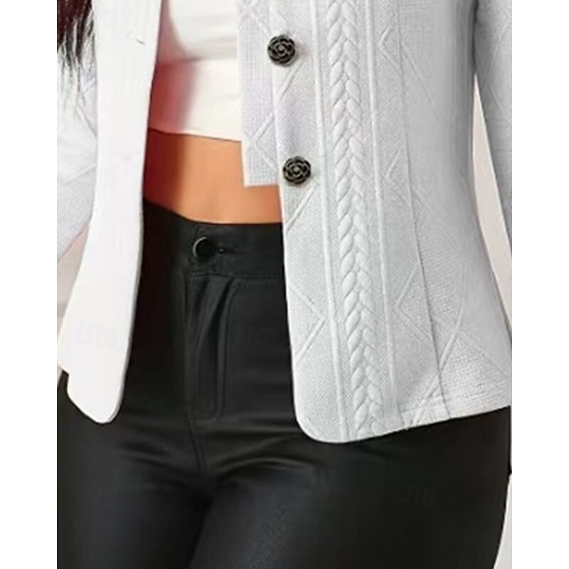 Women's Casual Jacket Comfortable Breathable Jacquard Buttons Fashion Daily Plain Outdoor Casual Daily Single Breasted Regular Collarless Regular Fit Long Sleeve Outerwear White Spring Fall3