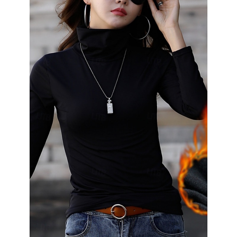 Women's Blouse Solid Color Stylish Casual Long Sleeve Turtleneck Regular Tops Daily Ruched Black White Wine Brown Green Spring Fall Winter2