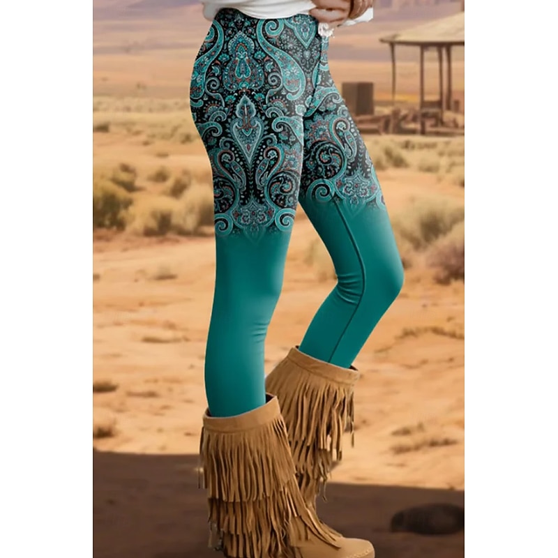 Women's Leggings Vacation Vintage Ethnic Style Full Length High Waist Graphic Gradient 3D Print Quick Dry Breathability Soft High Elasticity Outdoor Home Causal Red Blue Brown Green Fall Slim Fit