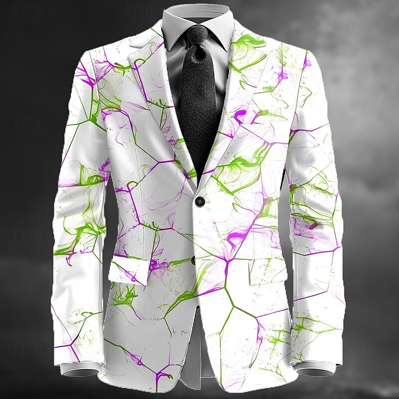 Men's Graphic Abstract Blazer Jacket Coat Comfortable Artistic Casual Party Evening Wear Casual Daily 3D Print Buttons Multi Pocket All Seasons Notch Long Sleeve Black White2