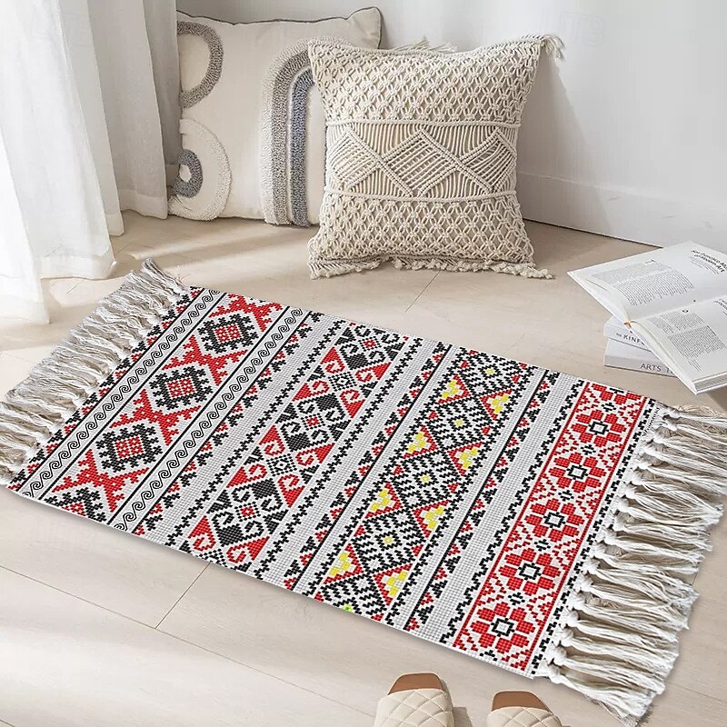 Bohemian Outdoor Camping Rug For Picnic Travel Easy Care Woven Floor Mat Ethnic Style Decorative Carpet Durable Portable Washable Home Garden Patio Guesthouse Area Accent