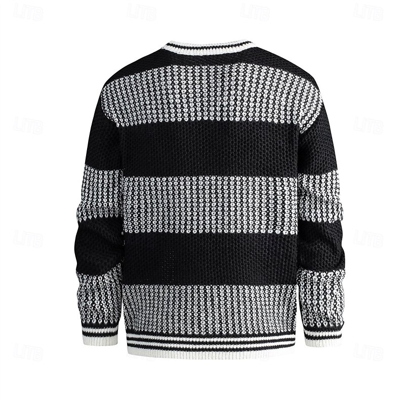 Men's Pullover Sweater Jumper Knit Sweater Ribbed Knit Regular Tops Knitted Color Block Crew Neck Fashion Basic Vacation Daily Wear Clothing Apparel Fall Winter Black S M L3
