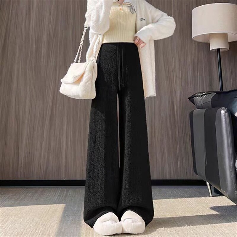 Women's Wide Leg Pants Trousers Palazzo Pants Fashion Streetwear Full Length High Waist Plain Elastic Waist Breathability Comfortable Micro-elastic Street Daily Wear Going out Black White Pink Apricot3