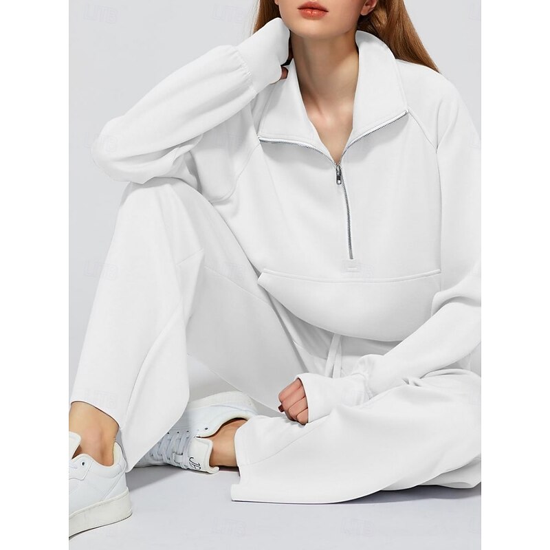 Women's Sports Fashion Streetwear Pants Sets Bolero Top Long Sleeve Turtleneck Solid Color Outdoor Work Casual White Blue Green Fall Loose Fit3