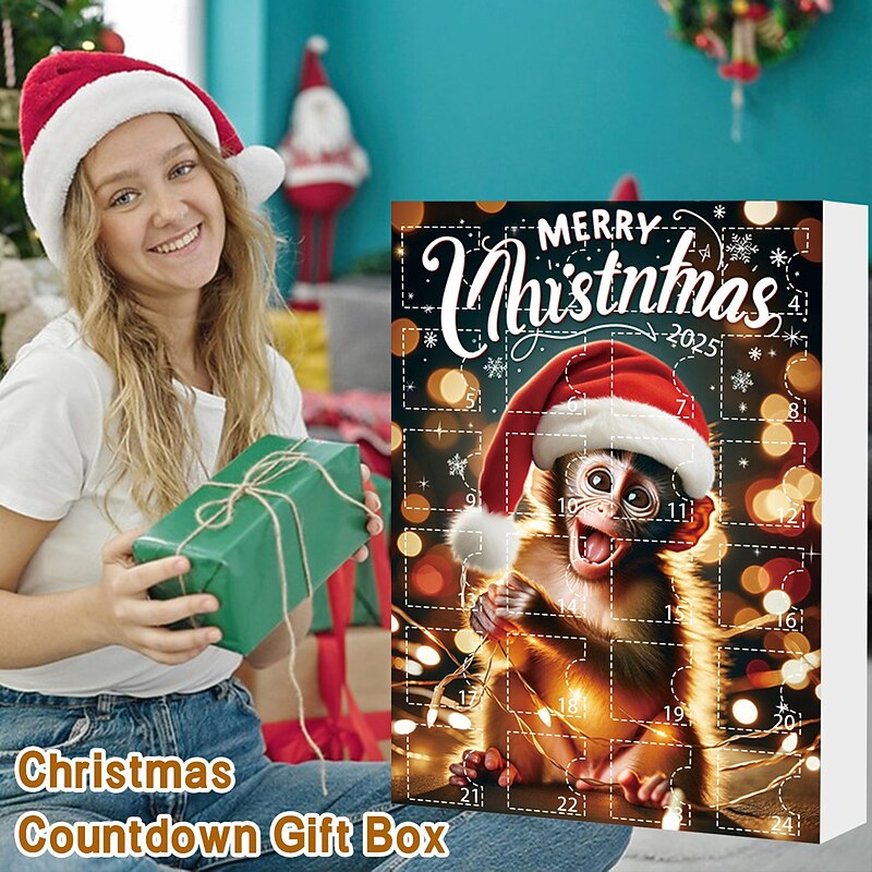 2025 Christmas Monkey Advent Calendar 2D Acrylic Cute Monkey Hanging Ornaments 24 PCS Unique Christmas Countdown Tree Decoration or Home Party Indoor Outdoor Decor4