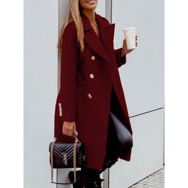 Women's Coat Comfortable Breathable Pocket Buttons Casual Plain Vacation Street Casual Daily Wear Single Breasted Long Turndown Regular Fit Long Sleeve Outerwear Black Wine Khaki Spring Fall
