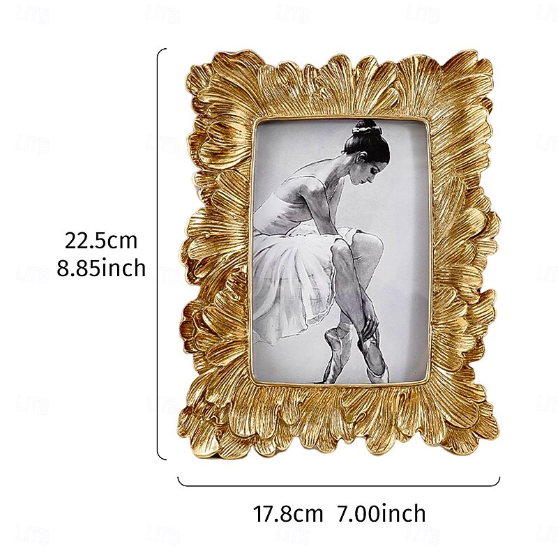 Vintage Gold Palm Leaf Pattern Photo Frame, Resin Horizontal & Vertical Display Picture Frame for Home Decoration, Family Photos and Photography Props3