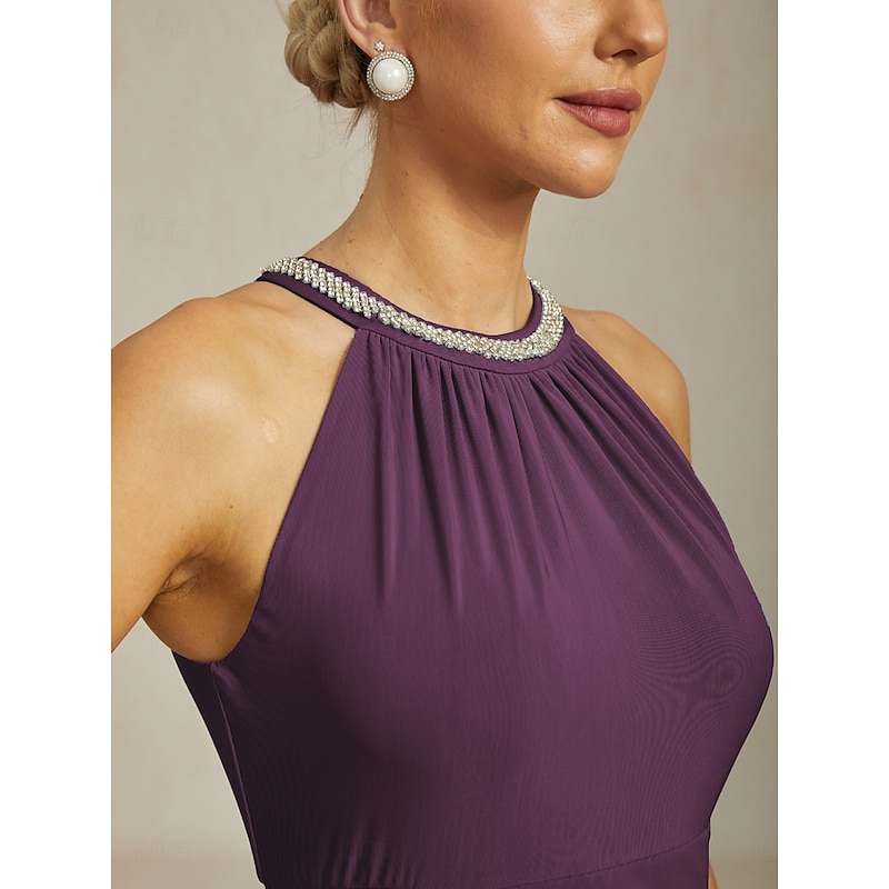 Women's Maxi Dress Sheath Dress Elegant Party Cocktail Solid Color Sleeveless Crew Neck Eggplant Summer3