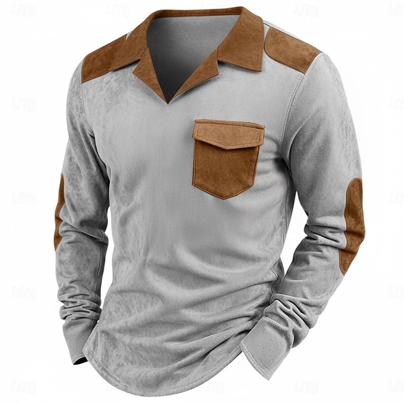 Men's Camp Collar Shirt Tee Top Long Sleeve Shirt Long Sleeve Camp Collar Summer Fall Solid Color Vintage Daily Casual Color Block Outdoor Street Causal Black Navy Blue khaki Top Tee for Men