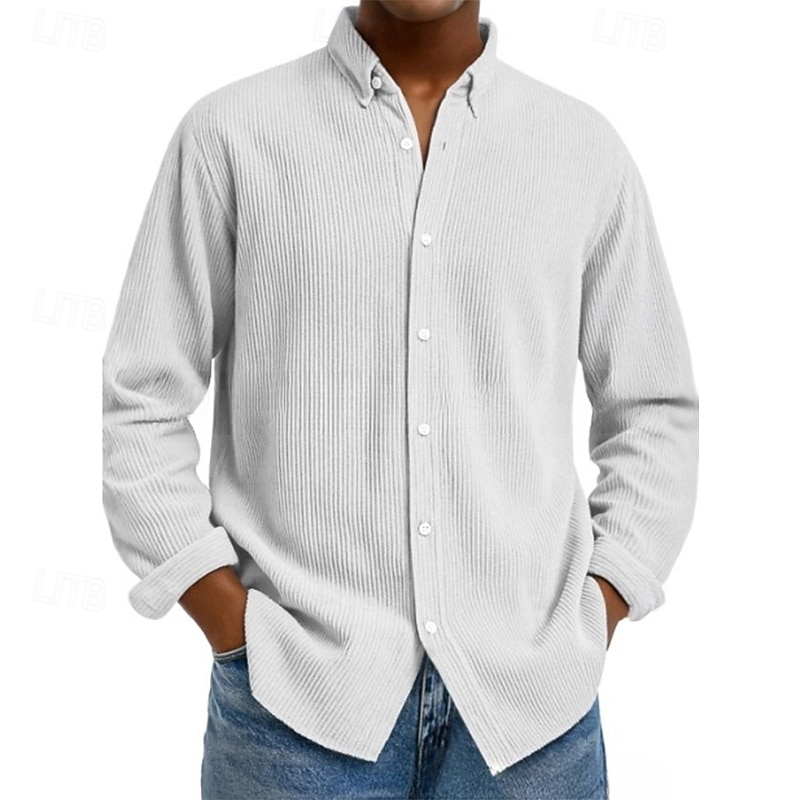 Men's Shirt Casual Shirt Corduroy Shirt Button Up Shirt Black White Light Green Red Navy Blue Long Sleeve Turndown Office / Career Street Clothing Apparel Polyester Fashion Casual4