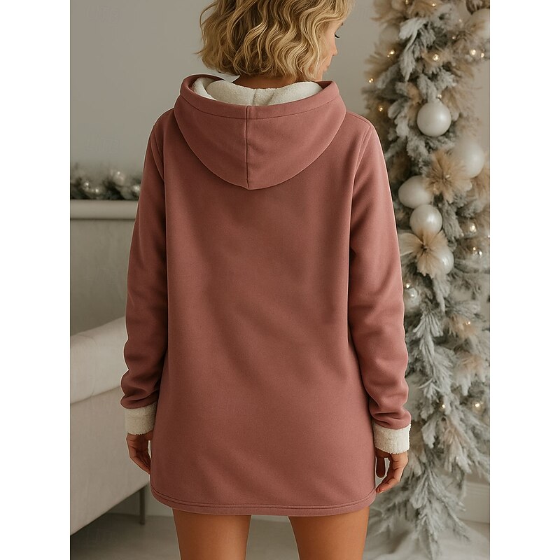 Christmas Women's Mini Dress Sweater Dress Shift Dress Casual Home New Year Loose Fit Graphic Letter Long Sleeve Hooded Pink Fall Winter2