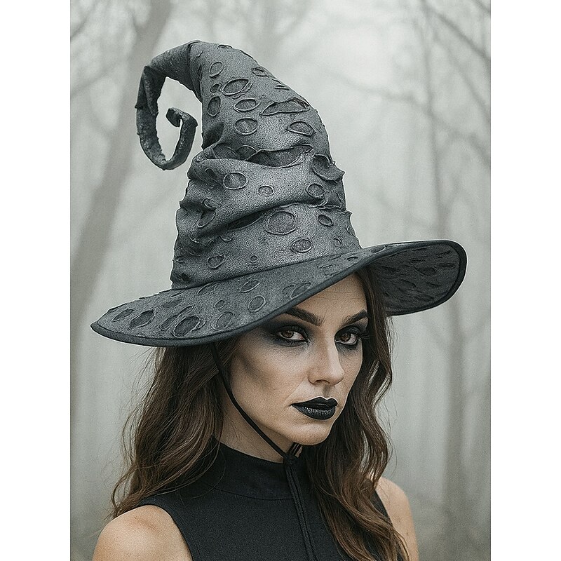 Women's Halloween Witch Hat – Vintage Pointed Wizard Cap with Distressed Design for Costume Parties, Cosplay and Themed Events3