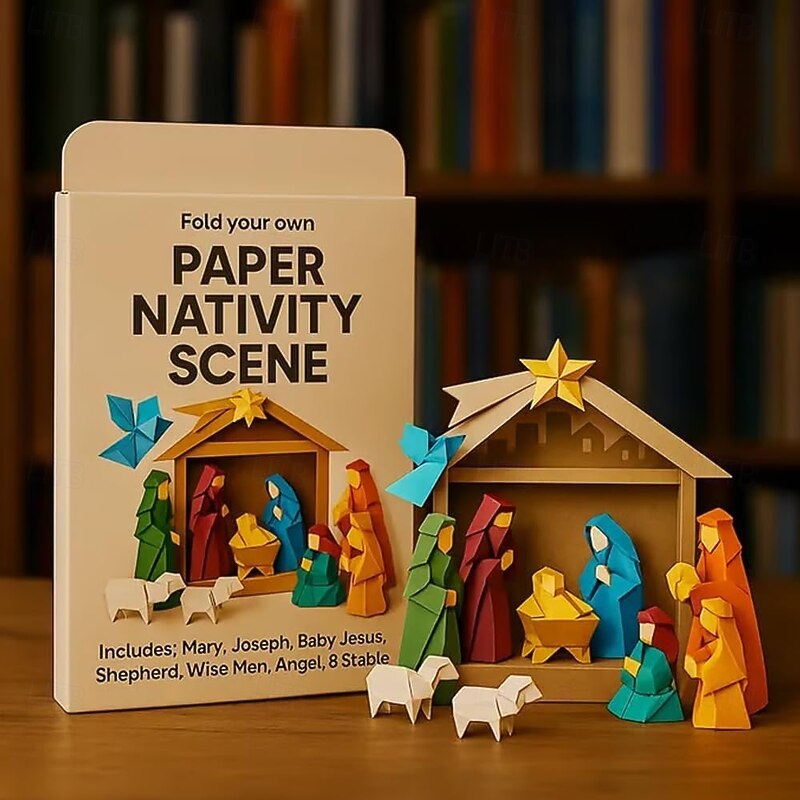 DIY Paper Nativity Scene, Christmas Origami Set with Jesus Angel & Animal, Easy to Fold, Creative & Educational, Origami Kit for Beginners Perfect for Christmas Decorations, Family Activities3