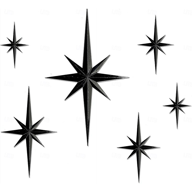 6Pcs Star Art Wall Sculpture 3D Mid-Century Modern Wall Hanging Perfect for Christmas & Halloween, Indoor Wall Accents for Living Room or Bedroom, Holiday Room Accents3