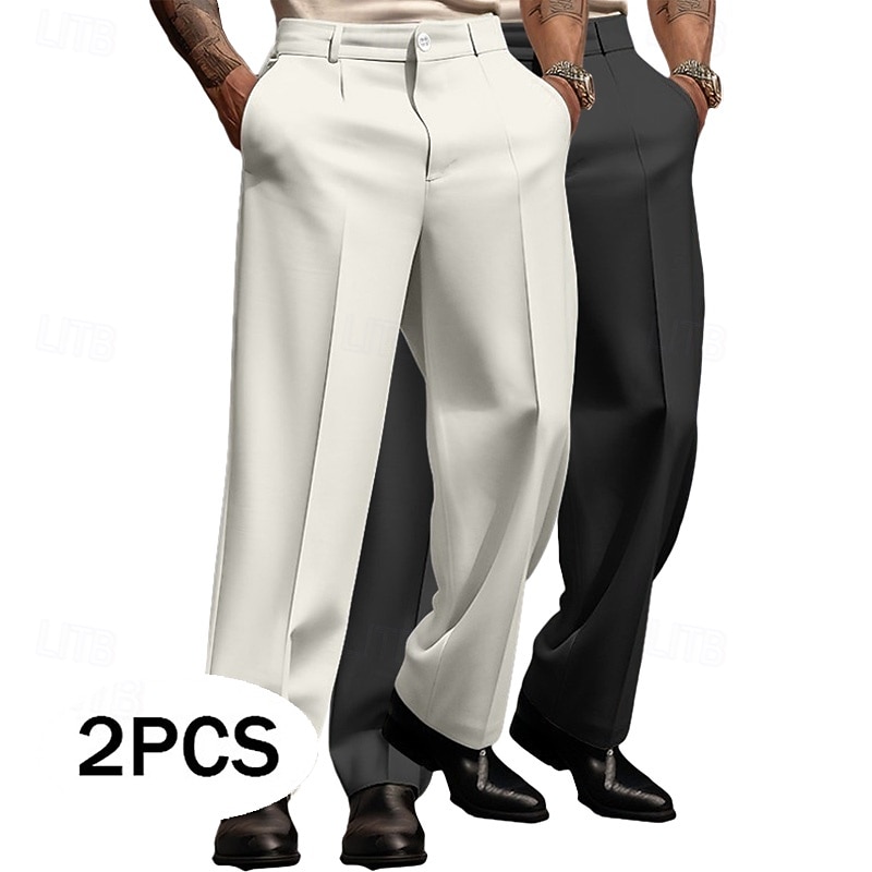 Men's Trousers Dress Pants Baggy Pants Dress Slacks Front Pocket Straight Leg Plain Comfort Breathable Wedding Business Casual Fashion Basic White+Khaki Khaki+Black Inelastic