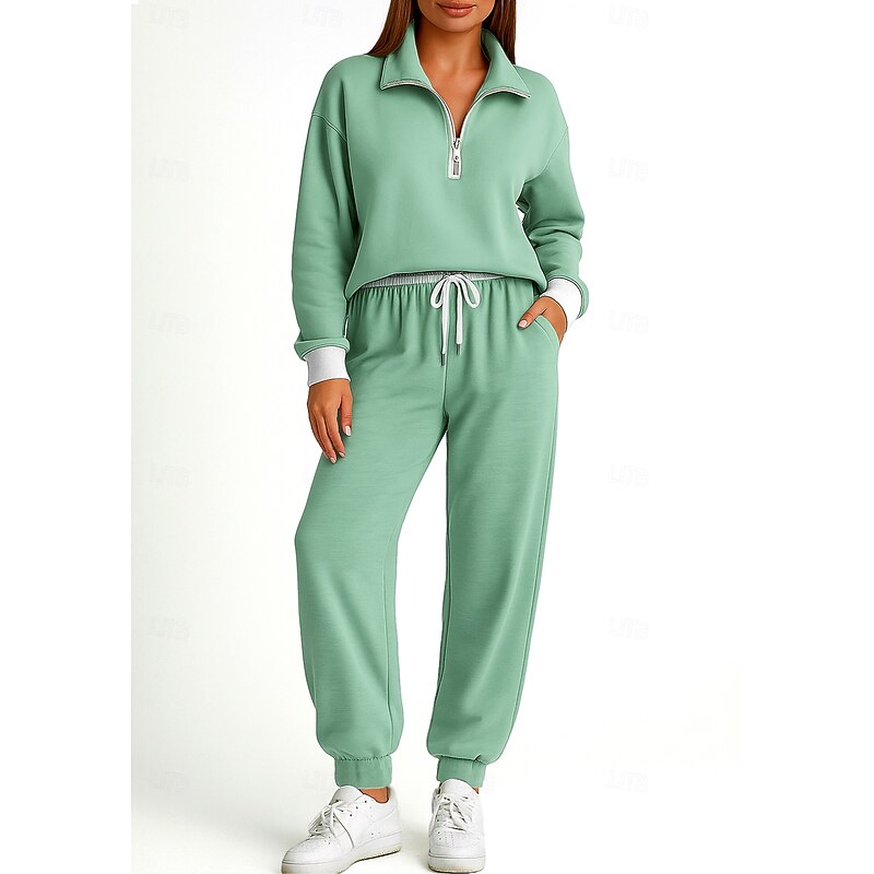 Women's Sweatshirt Tracksuit 2 Piece Tracksuit Pockets Zipper Color Block Clothing Suit Fall Red Royal Blue Vocation Outdoor Travel Lightweight Fashion Long Sleeve Sport Activewear Stretchy Regular3