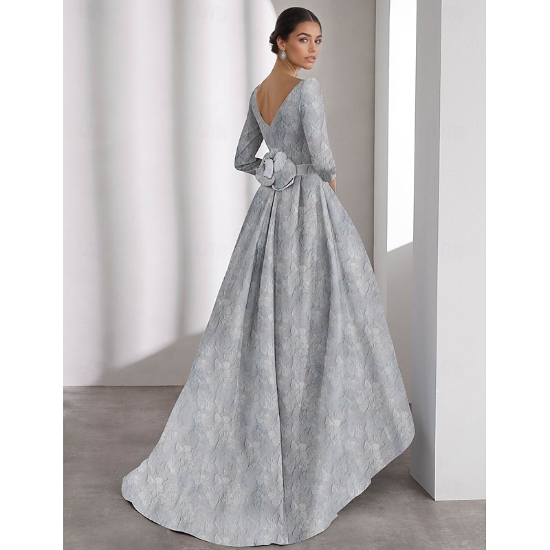 A-Line Cocktail Dresses Elegant Dress Formal Wedding Guest Asymmetrical Short Sleeve V Neck Nylon with Floral Print Pocket Wedding Guest Dress2