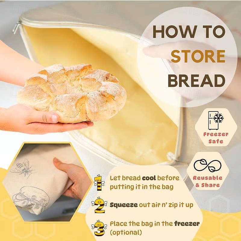 Wide Zipper Access Cotton & Beeswax Bread Bags for Sourdough Reusable Beeswax Food Storage Bags Extra Large and Portable Cotton Food Storage Bag for Home Bakers to Keep Fresh2