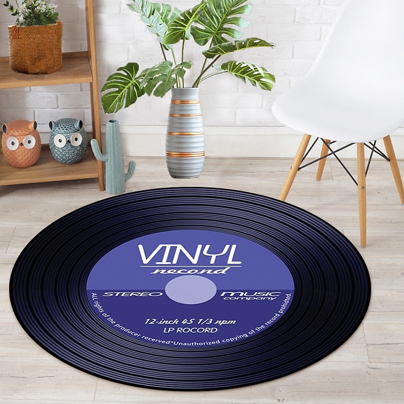 Record Album Round Rug Retro Stylish Music Carpet Floor Mat Non Slip Soft Area Rug for Living Room Bedroom Entryway Sofa Stool Home Decoration2