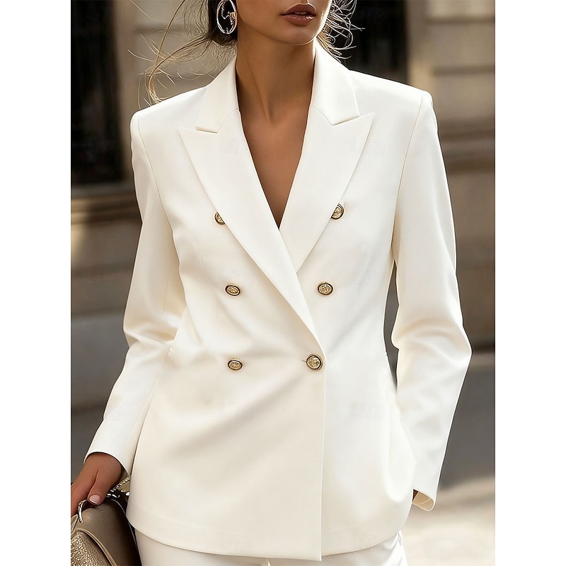 Women's Blazer Comfortable Breathable Buttons Print Fashion Casual Solid Color Formal Office Street Casual Double Breasted Short Notch Lapel Regular Fit Long Sleeve Outerwear Black White Red Spring