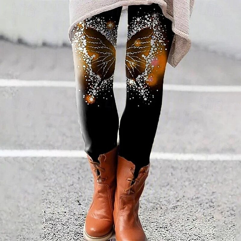 Women's Leggings Vacation Vintage Ethnic Style Full Length High Waist Graphic Butterfly 3D Print Quick Dry Breathability Soft Stretchy Outdoor Home Causal Blue Purple Orange Fall Skinny2