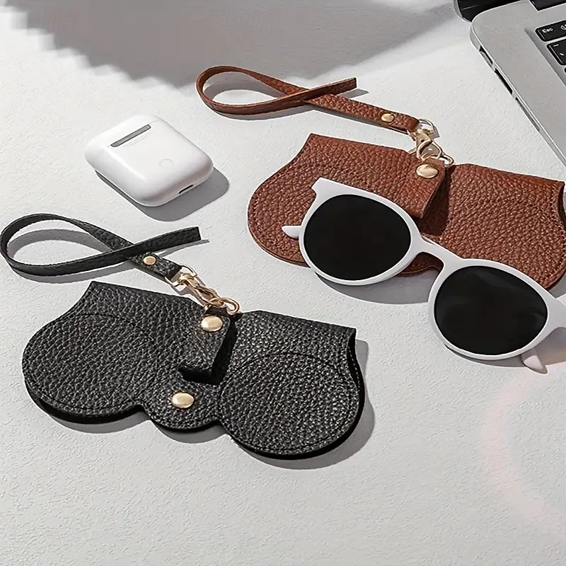 5 Pack Soft Leather Sunglasses Bag, Portable Glasses Case for Women Men, Soft Felt Glasses Organizer Bag with Strap3