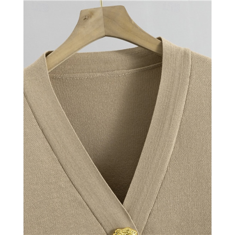 Women's Sweater Cardigan Sweater Co-ords Streetwear Casual Solid Color V Neck Pocket Buttons Knitted Long Sleeve Regular Tops Knit Daily Holiday Going out Wine Red Black Fall Winter3