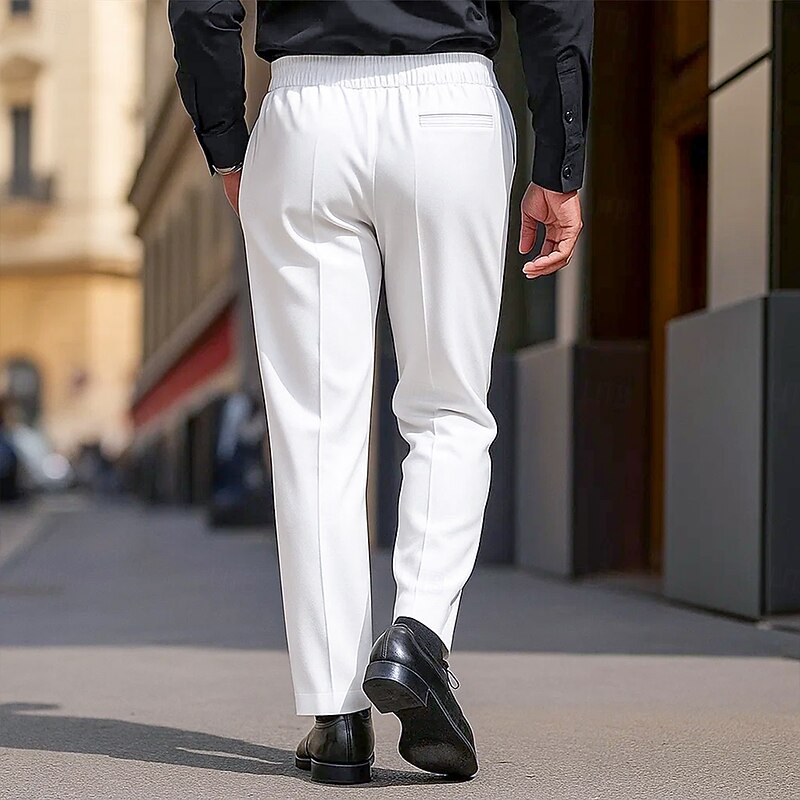Men's Trousers Dress Pants Suit Pants Pocket Solid Color Plain Comfort Soft Full Length Party Business Daily Fashion Streetwear White Navy Blue Micro-elastic2