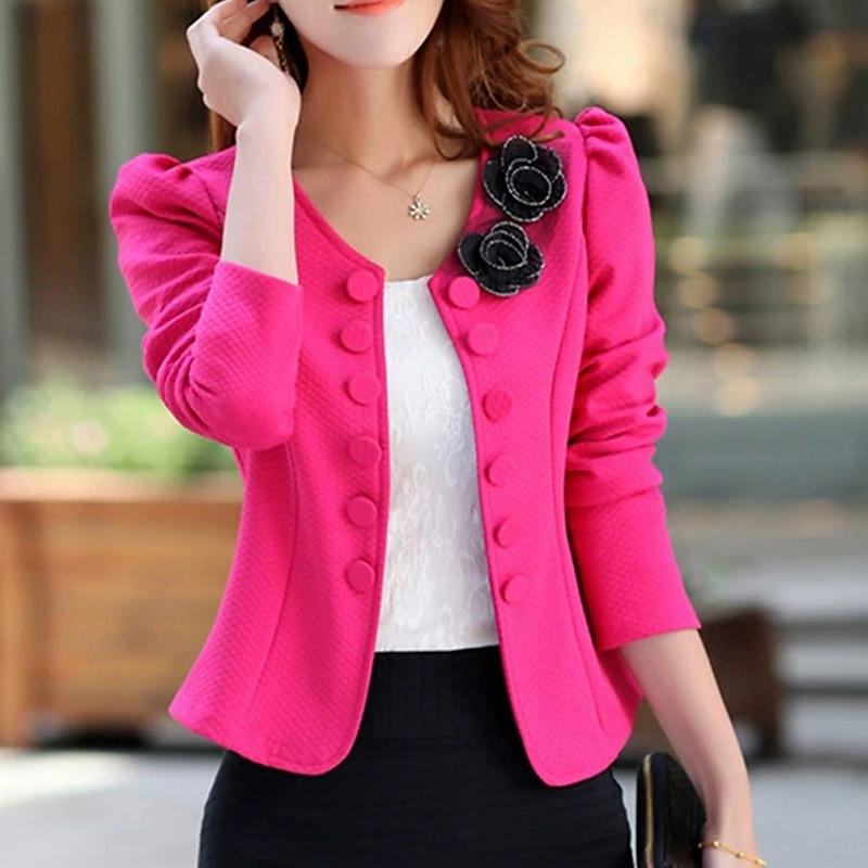 Women's Blazer Comfortable Buttons Elegant Fashion Outdoor Plain Going out Casual Daily Weekend Cardigan Regular Crewneck Regular Fit Long Sleeve Outerwear Light Pink Black White Spring Fall