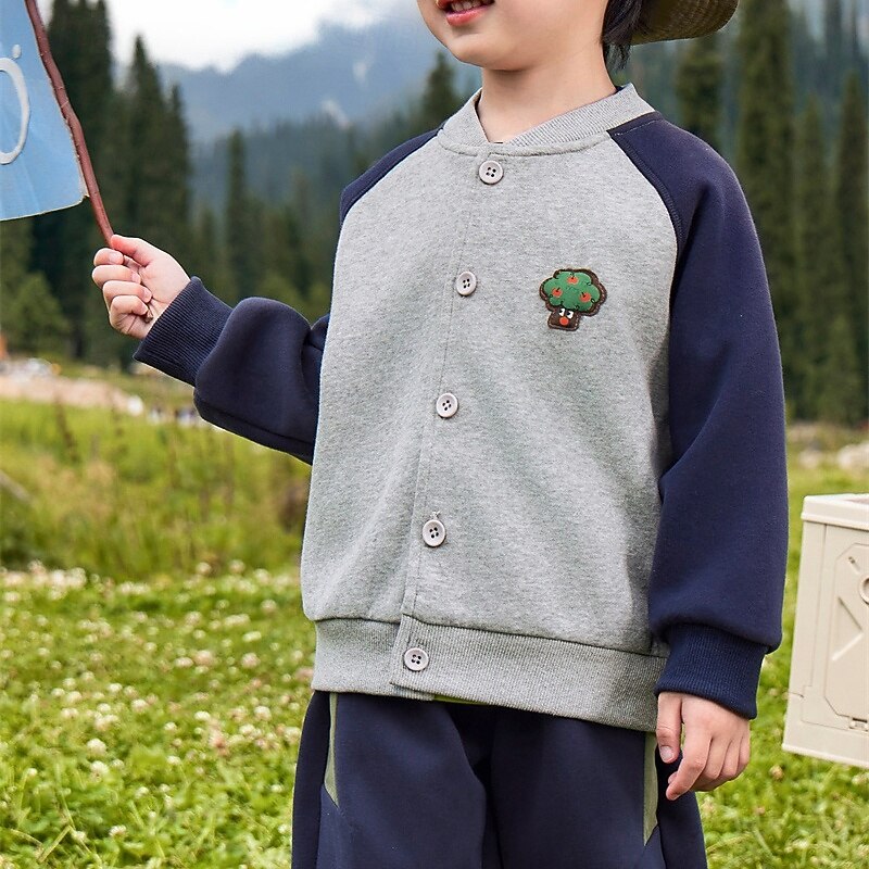 Kids Unisex Baseball Jackets Outerwear Color Block Long Sleeve Comfort Buttons Soft Coat Outdoor Cotton Fashion Daily Blue Spring Fall 4 years+3