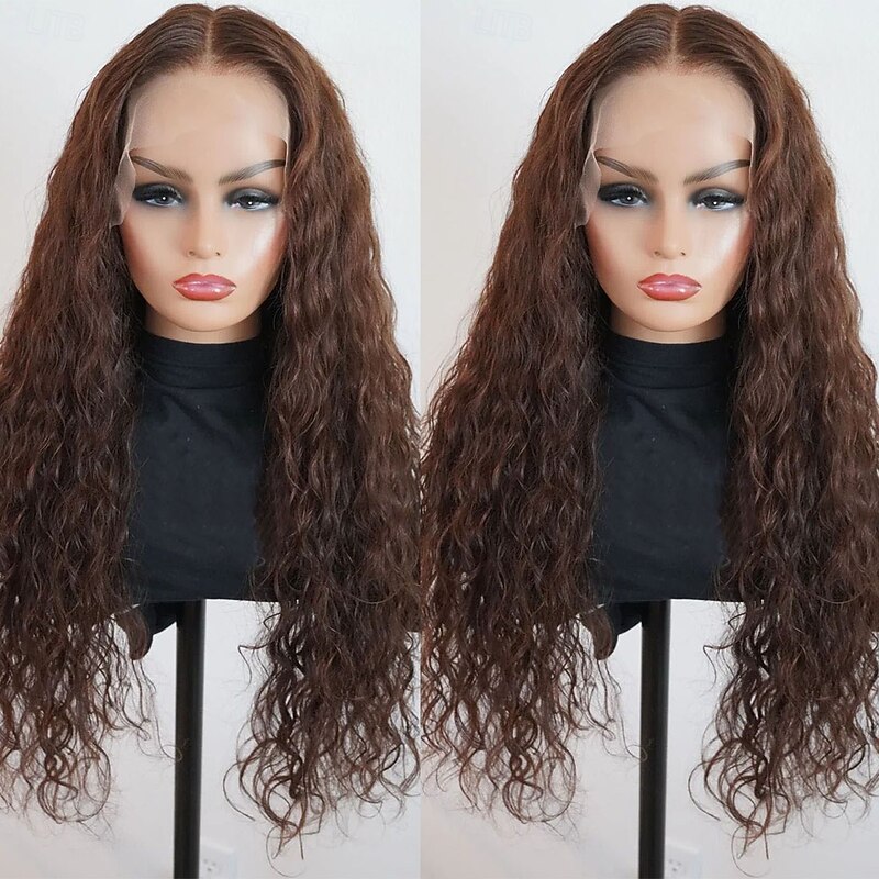 Brazilian 100% Virgin Hair 5x5 Lace Closure Wigs Curly Water Wave 13x4 Lace Front Human Hair Wig Brown Auburn Colored Wig with Baby Hair Natural Hairline Glueless Pre-Plucked For Women4