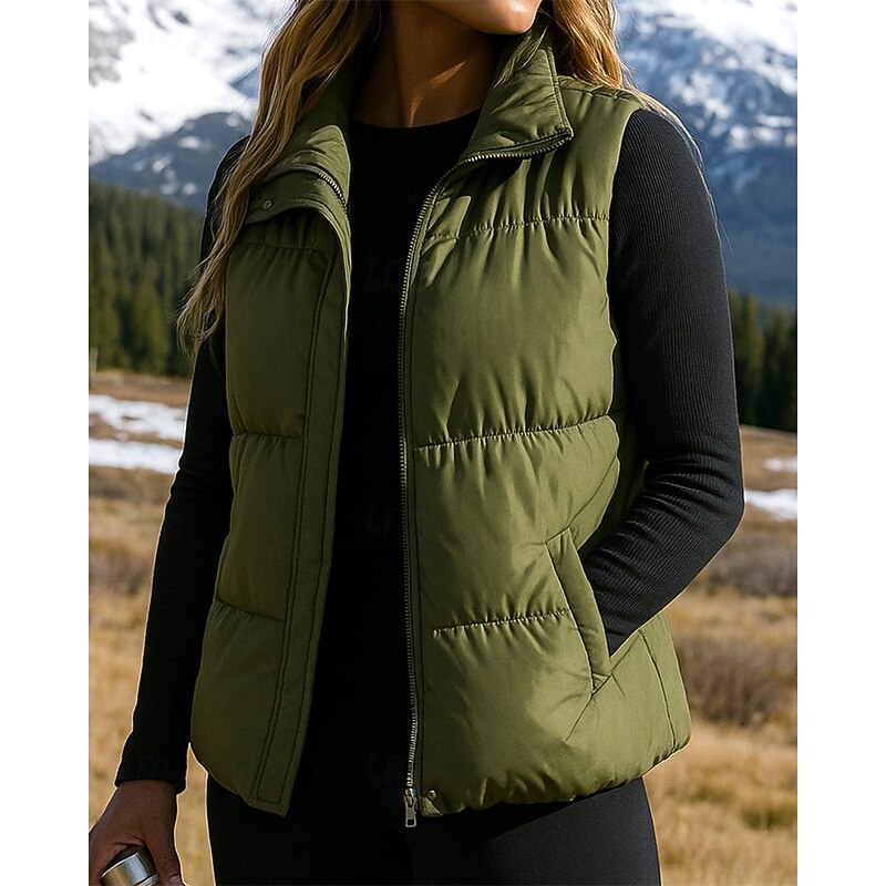 Women's Hiking Vest Puffer Vest Sleeveless Vest Outdoor Thermal Warm Winter Zipper Polyester Black White Green Hunting Fishing Climbing3