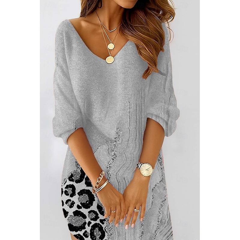 Women's Mini Dress Sheath Dress Shift Dress Party Casual Boho Party Daily Holiday Regular Fit Floral Graphic Animal Long Sleeve V Neck Pink Light Purple Orange Gray Spring Fall Winter Autumn4