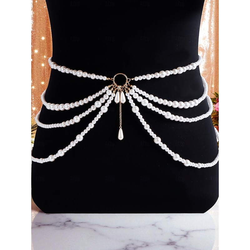 Women's Pearl Body Chain Belt with Layered Beads - Sexy Waist Jewelry Accessory for Party, Clubwear and Festival Outfits4