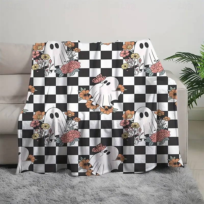 Halloween Fleece Throw Blanket for Couch Ghost Plaid 3D Dark Punk Gothic Style Party Sofa Bed Decorative Warm Blanket Home Decor