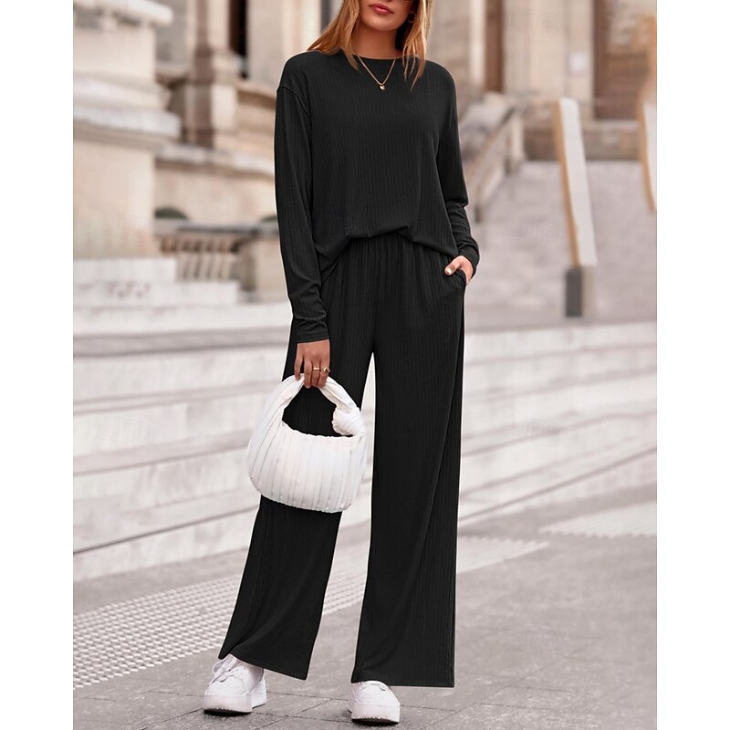 Women's Sweater Pullover Streetwear Casual Solid Color Crew Neck Knitted Long Sleeve Regular Tops Knit Daily Holiday Going out Black Pink Fall Winter3