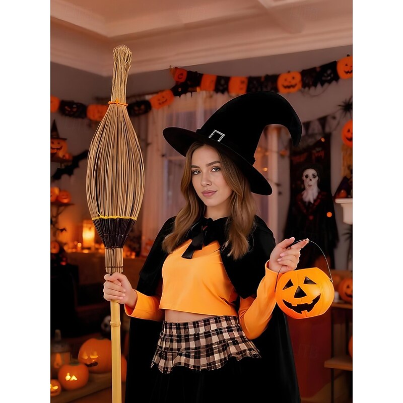 Women's Halloween Velvet Witch Hat with Rhinestone Buckle – Classic Gothic Costume Accessory for Parties and Cosplay2