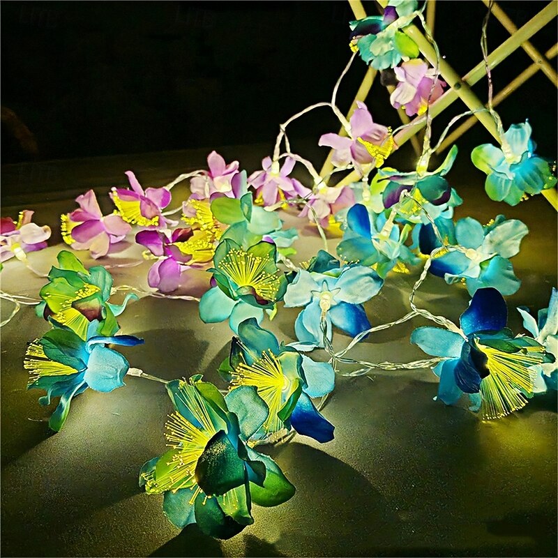 10 LED Fiber Optic Night Fragrance Light String Simulation Flower Luminous Flower Head Colorful Lights Christmas Wedding Party Home Decoration  1PC3
